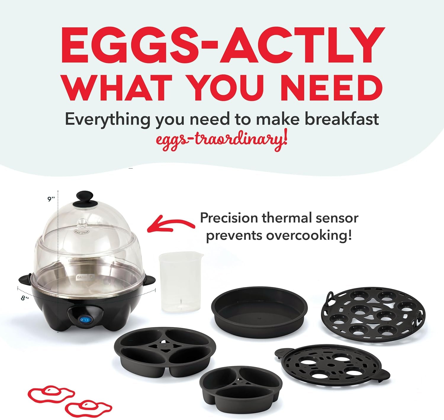 Deluxe Rapid Egg Cooker, 12-Egg Capacity for Hard-Boiled, Poached, Scrambled Eggs, Omelets, Steamed Vegetables & Dumplings, Auto Shut-Off - Black - Homeward Trends