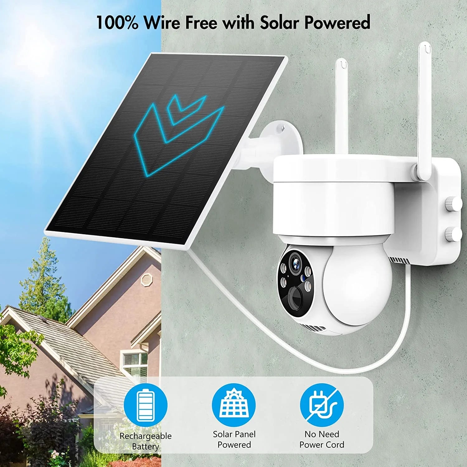 LUCKWOLF Outdoor Security Camera Wireless Wifi, 2K Color Night Vision, Solar Outdoor Security Camera - Homeward Trends