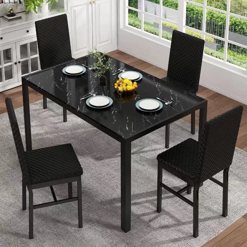 5-Piece Dining Room Table Set, Glass Kitchen Table with 4 PU Leather Chairs - Homeward Trends