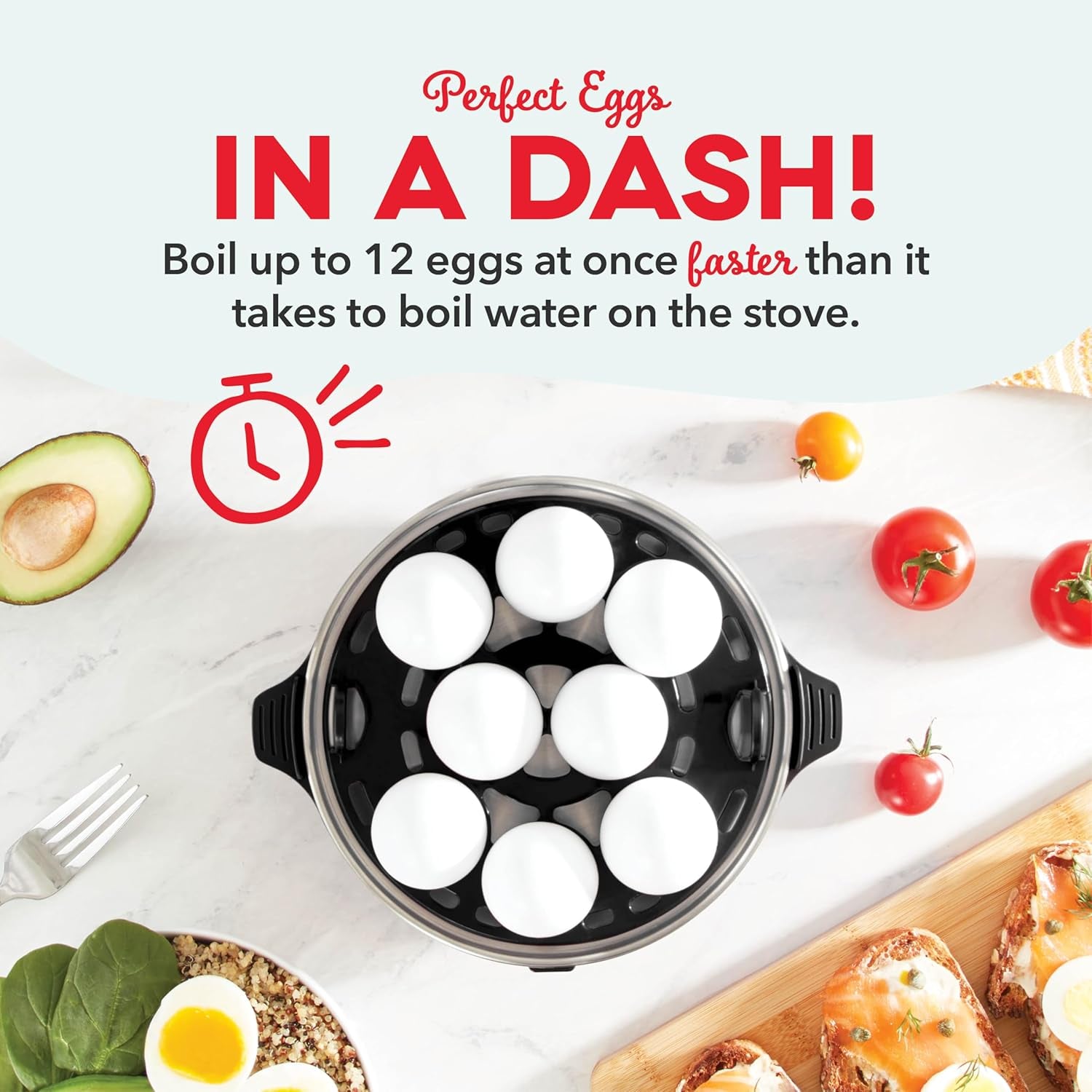 Deluxe Rapid Egg Cooker, 12-Egg Capacity for Hard-Boiled, Poached, Scrambled Eggs, Omelets, Steamed Vegetables & Dumplings, Auto Shut-Off - Black - Homeward Trends