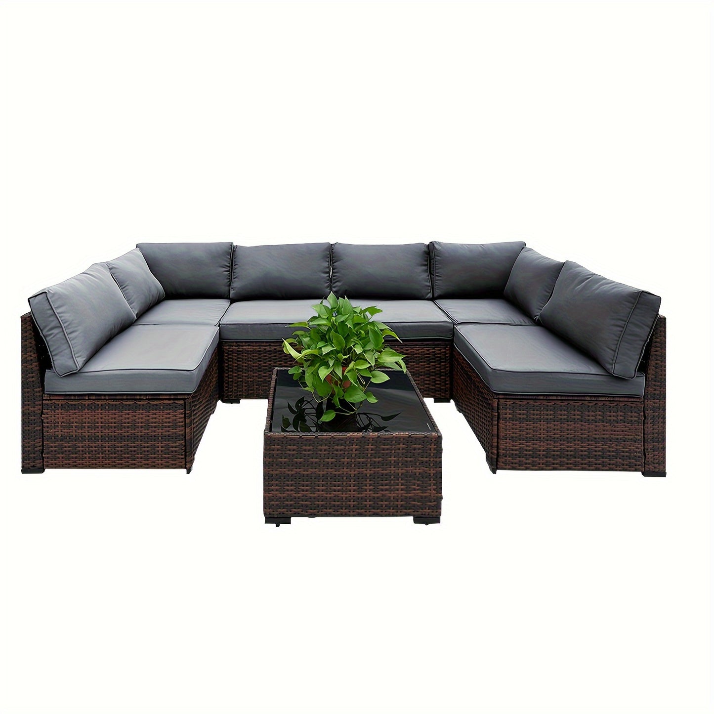 Waterproof Wicker Patio Sofa Set – Brown Outdoor Sectional with Cushions & Coffee Table for Garden & Deck