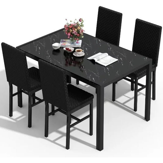 5-Piece Dining Room Table Set, Glass Kitchen Table with 4 PU Leather Chairs - Homeward Trends