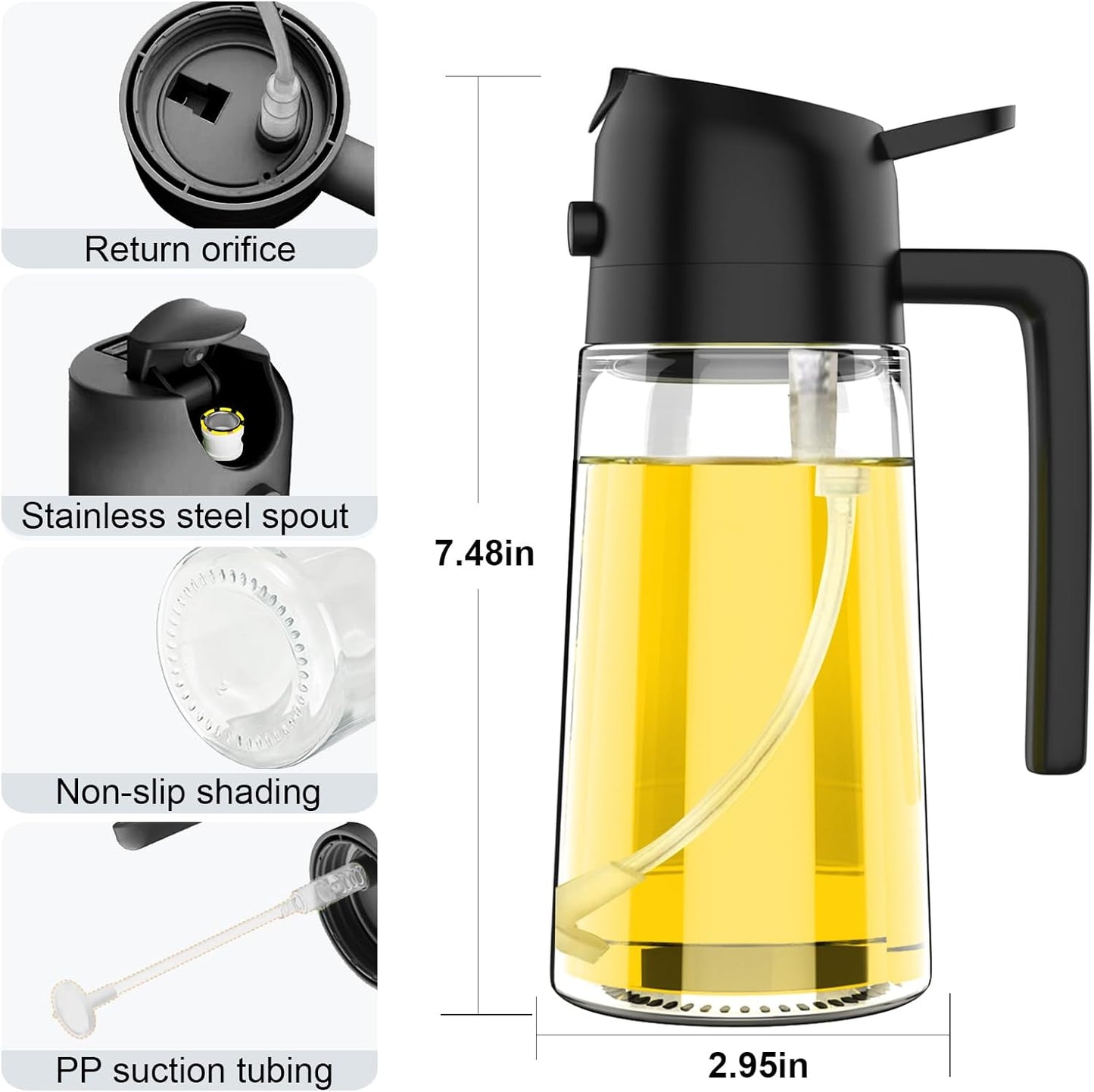 Oil Dispenser Bottle for Kitchen,2 in 1 Oil Dispenser and Oil Sprayer,450Ml - Homeward Trends