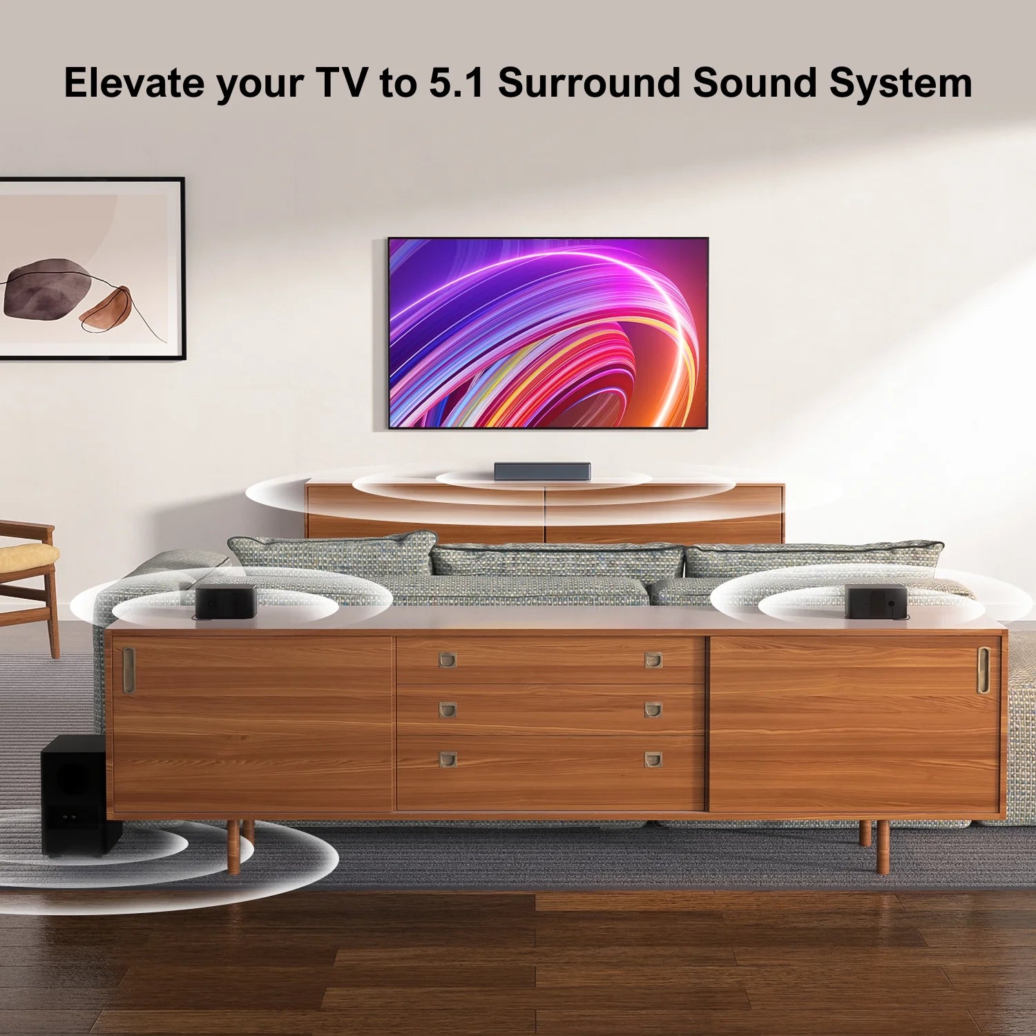 350W 5.1 Surround Sound Bar System - Wireless Subwoofer, Rear Speakers, 3D Bass Adjustable for TV - Homeward Trends