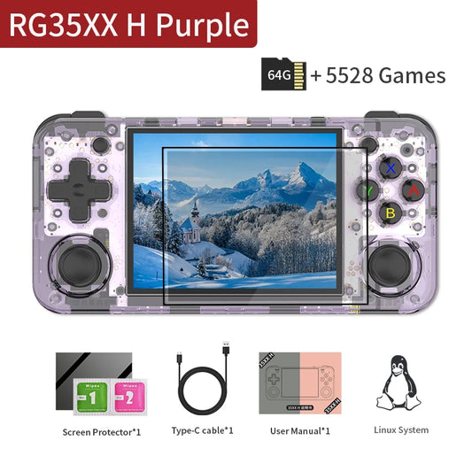 RG35XX Handheld Retro Game Console 3.5" IPS Screen, 64GB, 5528 Games, 3300mAh Battery