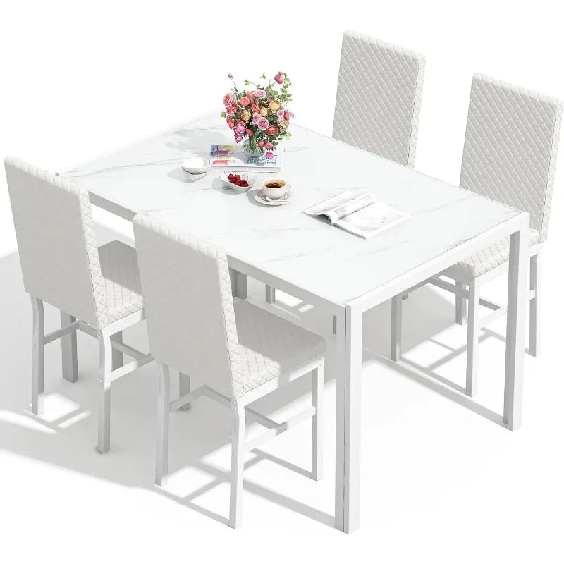 5-Piece Dining Room Table Set, Glass Kitchen Table with 4 PU Leather Chairs - Homeward Trends