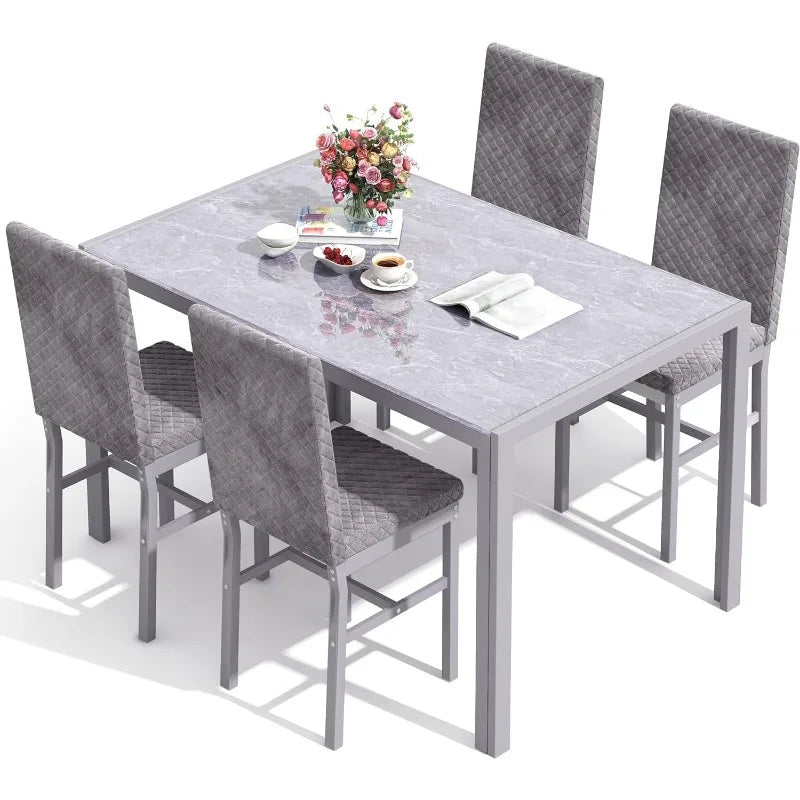 5-Piece Dining Room Table Set, Glass Kitchen Table with 4 PU Leather Chairs - Homeward Trends