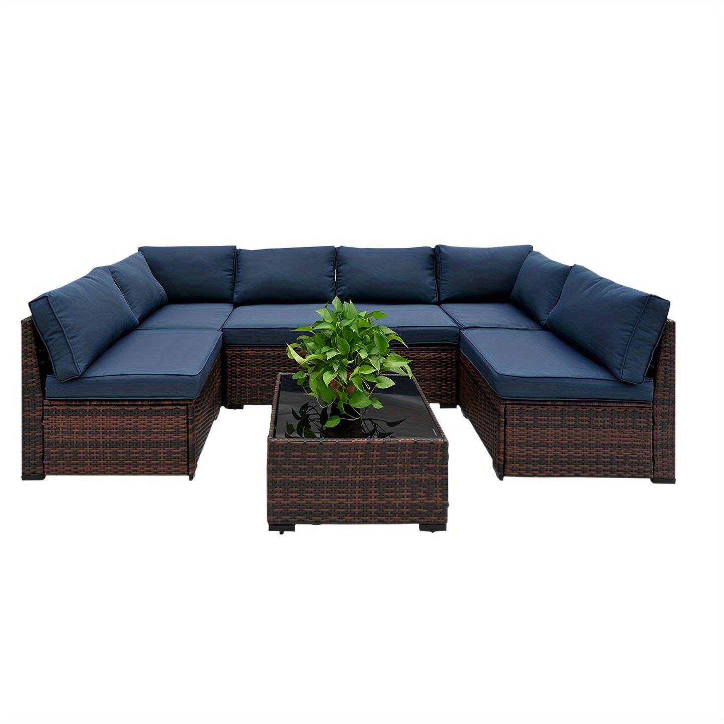 Waterproof Wicker Patio Sofa Set – Brown Outdoor Sectional with Cushions & Coffee Table for Garden & Deck